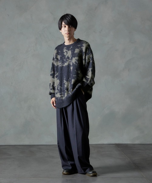 NILWAY（ニルウェイ）の「モヘアタッチダブルジャガード総柄グラデーションニット（ニット/セーター・メンズ・グリーン/ネイビー/チャコール/ブラック/ブラック×レッド/ブラック×パープル・MEDIUM/LARGE）」の17枚目の写真