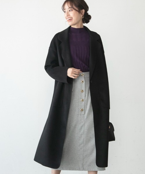 M.deux(エムドゥ)の「◇ニットメルトンチェスターコート◇(チェスターコート・レディース・ブラック/ライトグリーン・MEDIUM)」の2枚目の写真