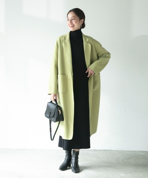 M.deux(エムドゥ)の「◇ニットメルトンチェスターコート◇(チェスターコート・レディース・ブラック/ライトグリーン・MEDIUM)」の4枚目の写真
