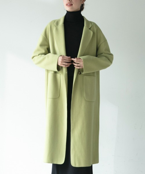 M.deux(エムドゥ)の「◇ニットメルトンチェスターコート◇(チェスターコート・レディース・ブラック/ライトグリーン・MEDIUM)」の6枚目の写真