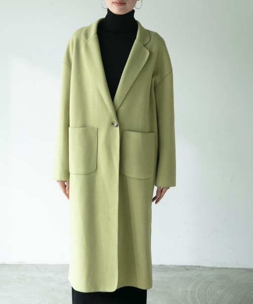 M.deux(エムドゥ)の「◇ニットメルトンチェスターコート◇(チェスターコート・レディース・ブラック/ライトグリーン・MEDIUM)」の7枚目の写真