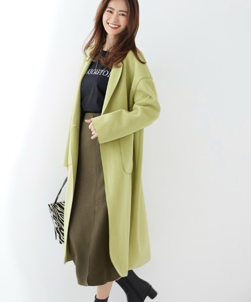 M.deux(エムドゥ)の「◇ニットメルトンチェスターコート◇(チェスターコート・レディース・ブラック/ライトグリーン・MEDIUM)」の20枚目の写真