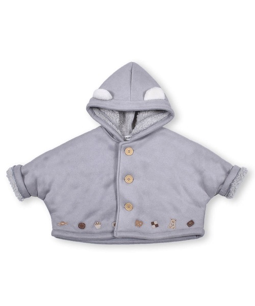 SLAP SLIP BABY（スラップスリップベビー）の「SLAPSLIPBABY/くま耳モチーフお菓子刺繍裏ボアマントベビー(50~90cm)（ポンチョ・キッズ・グレー/ベージュ・ONESIZE）」の2枚目の写真