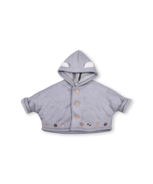 SLAP SLIP BABY（スラップスリップベビー）の「SLAPSLIPBABY/くま耳モチーフお菓子刺繍裏ボアマントベビー(50~90cm)（ポンチョ・キッズ・グレー/ベージュ・ONESIZE）」の7枚目の写真