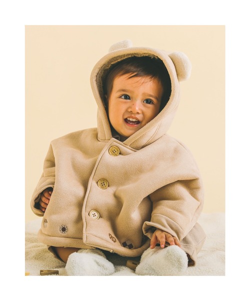 SLAP SLIP BABY（スラップスリップベビー）の「SLAPSLIPBABY/くま耳モチーフお菓子刺繍裏ボアマントベビー(50~90cm)（ポンチョ・キッズ・グレー/ベージュ・ONESIZE）」の3枚目の写真