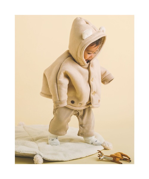 SLAP SLIP BABY（スラップスリップベビー）の「SLAPSLIPBABY/くま耳モチーフお菓子刺繍裏ボアマントベビー(50~90cm)（ポンチョ・キッズ・グレー/ベージュ・ONESIZE）」の6枚目の写真