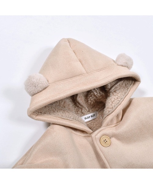 SLAP SLIP BABY（スラップスリップベビー）の「SLAPSLIPBABY/くま耳モチーフお菓子刺繍裏ボアマントベビー(50~90cm)（ポンチョ・キッズ・グレー/ベージュ・ONESIZE）」の9枚目の写真