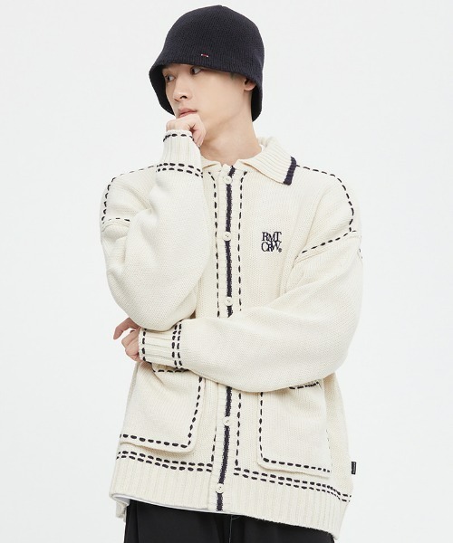 ROMANTIC CROWN(ロマンティッククラウン)の「A'GEM/9 × .kom『ROMANTIC CROWN/ロマンティッククラウン』HAND STITCH KNIT CARDIGAN/ハンドステッチニットカーディガン(カーディガン/ボレロ・メンズ・ブラック/アイボリー・M)」の4枚目の写真