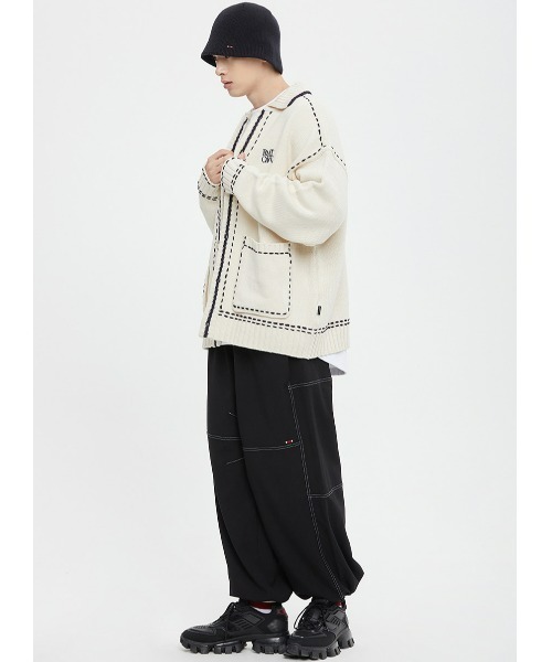ROMANTIC CROWN(ロマンティッククラウン)の「A'GEM/9 × .kom『ROMANTIC CROWN/ロマンティッククラウン』HAND STITCH KNIT CARDIGAN/ハンドステッチニットカーディガン(カーディガン/ボレロ・メンズ・ブラック/アイボリー・M)」の6枚目の写真