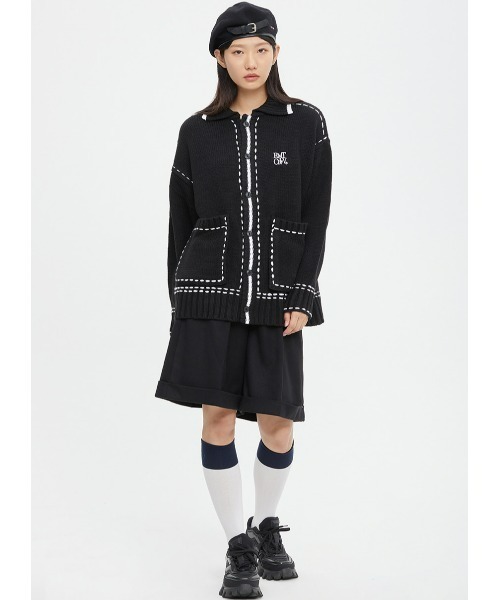 ROMANTIC CROWN(ロマンティッククラウン)の「A'GEM/9 × .kom『ROMANTIC CROWN/ロマンティッククラウン』HAND STITCH KNIT CARDIGAN/ハンドステッチニットカーディガン(カーディガン/ボレロ・メンズ・ブラック/アイボリー・M)」の8枚目の写真