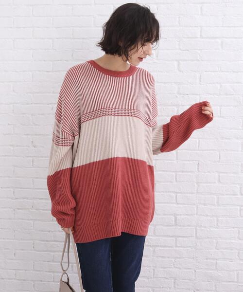 SHOO・LA・RUE（シューラルー）の「◆配色ニットプルオーバー（ニット/セーター・レディース・ピンク系/ベージュ系その他2/ブラック系4・00）」の3枚目の写真