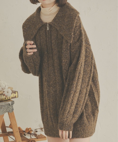 Ambre Neige（アンブルネージュ）の「前後２WAYビッグメランジジップニット／【WEB/EC限定商品】（ワンピース・レディース・ダークブラウン/アイボリー/ライトブラウン・FREE）」の3枚目の写真