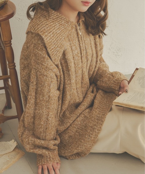 Ambre Neige（アンブルネージュ）の「前後２WAYビッグメランジジップニット／【WEB/EC限定商品】（ワンピース・レディース・ダークブラウン/アイボリー/ライトブラウン・FREE）」の13枚目の写真