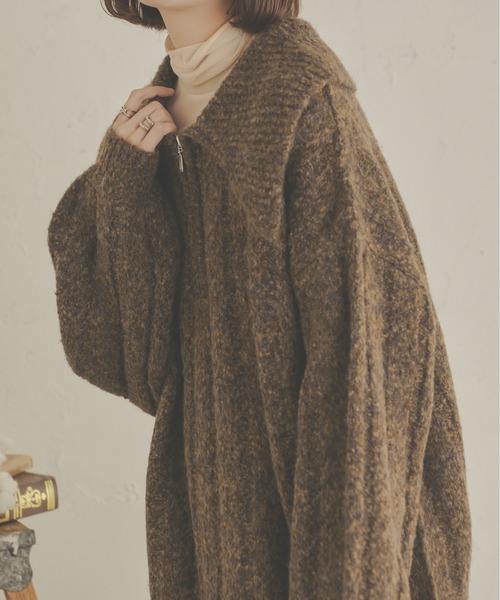 Ambre Neige（アンブルネージュ）の「前後２WAYビッグメランジジップニット／【WEB/EC限定商品】（ワンピース・レディース・ダークブラウン/アイボリー/ライトブラウン・FREE）」の10枚目の写真