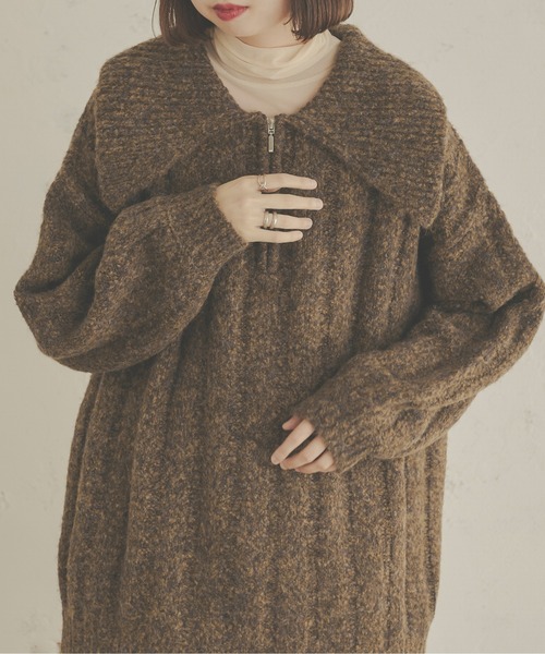 Ambre Neige（アンブルネージュ）の「前後２WAYビッグメランジジップニット／【WEB/EC限定商品】（ワンピース・レディース・ダークブラウン/アイボリー/ライトブラウン・FREE）」の11枚目の写真