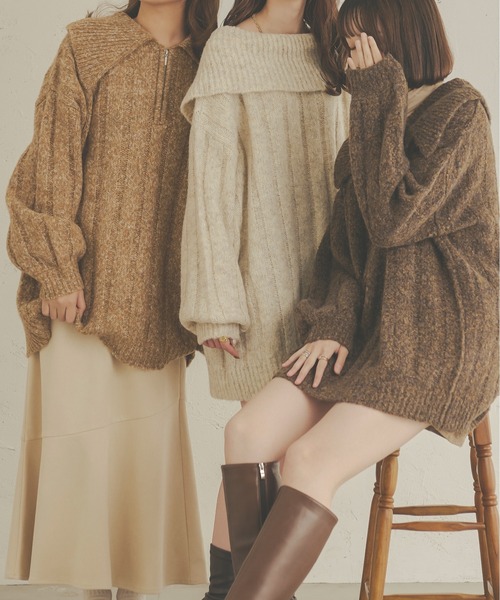 Ambre Neige（アンブルネージュ）の「前後２WAYビッグメランジジップニット／【WEB/EC限定商品】（ワンピース・レディース・ダークブラウン/アイボリー/ライトブラウン・FREE）」の12枚目の写真