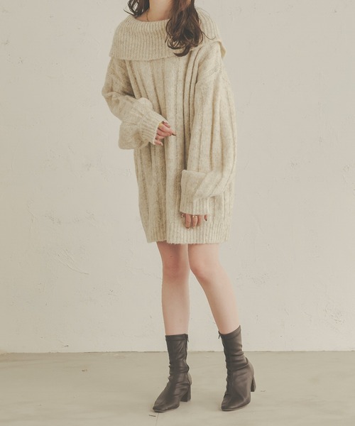 Ambre Neige（アンブルネージュ）の「前後２WAYビッグメランジジップニット／【WEB/EC限定商品】（ワンピース・レディース・ダークブラウン/アイボリー/ライトブラウン・FREE）」の7枚目の写真