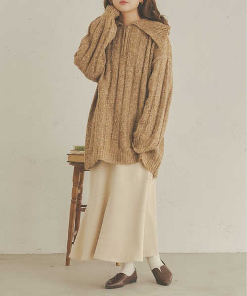 Ambre Neige（アンブルネージュ）の「前後２WAYビッグメランジジップニット／【WEB/EC限定商品】（ワンピース・レディース・ダークブラウン/アイボリー/ライトブラウン・FREE）」の19枚目の写真