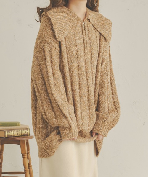 Ambre Neige（アンブルネージュ）の「前後２WAYビッグメランジジップニット／【WEB/EC限定商品】（ワンピース・レディース・ダークブラウン/アイボリー/ライトブラウン・FREE）」の14枚目の写真