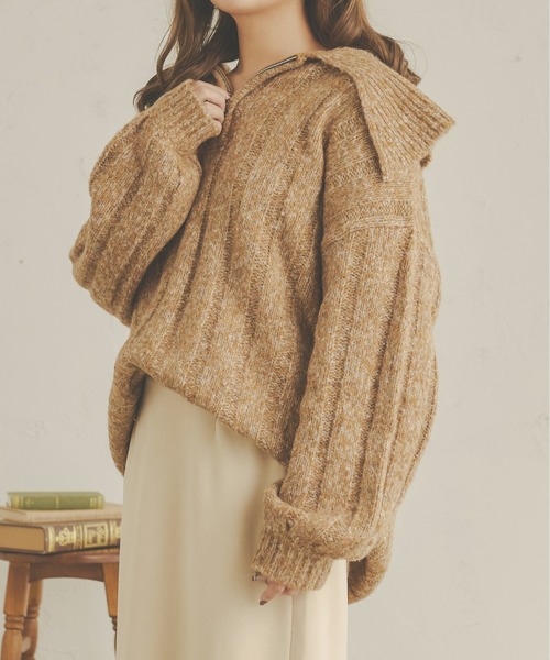 Ambre Neige（アンブルネージュ）の「前後２WAYビッグメランジジップニット／【WEB/EC限定商品】（ワンピース・レディース・ダークブラウン/アイボリー/ライトブラウン・FREE）」の17枚目の写真