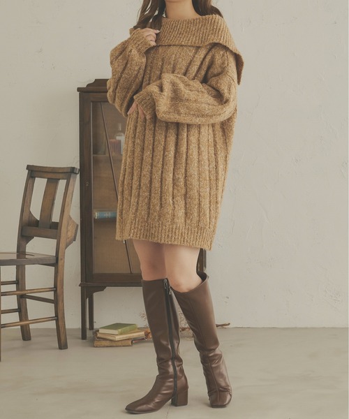 Ambre Neige（アンブルネージュ）の「前後２WAYビッグメランジジップニット／【WEB/EC限定商品】（ワンピース・レディース・ダークブラウン/アイボリー/ライトブラウン・FREE）」の22枚目の写真