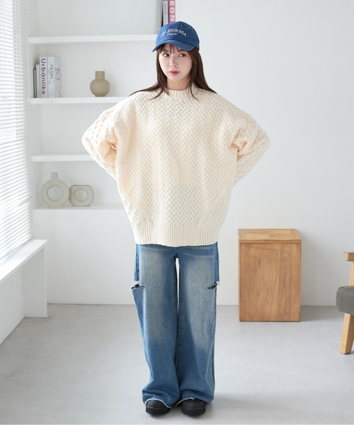 ECRIRE（エクリール）の「ドロップショルダーざっくり編みニット（ニット/セーター・レディース・ピンク/ブラウン/ベージュ・M/L）」の14枚目の写真