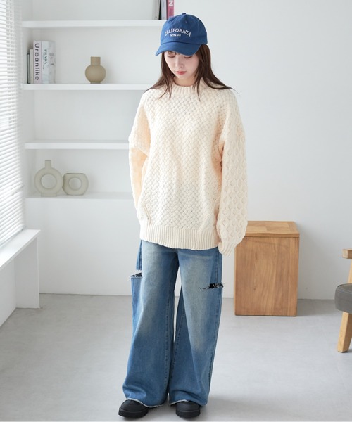 ECRIRE（エクリール）の「ドロップショルダーざっくり編みニット（ニット/セーター・レディース・ピンク/ブラウン/ベージュ・M/L）」の15枚目の写真