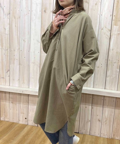 NANEA（ナネア）の「スタンドカラーシャツワンピース（シャツワンピース・レディース・キナリ/カーキ/ブラック・ONE SIZE）」の11枚目の写真