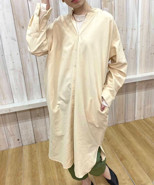 NANEA（ナネア）の「スタンドカラーシャツワンピース（シャツワンピース・レディース・キナリ/カーキ/ブラック・ONE SIZE）」の6枚目の写真