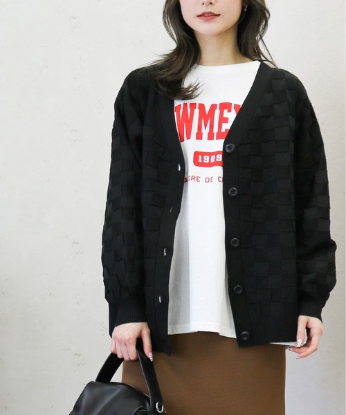 Per sist ence（パーシエンス）の「Per sist ence/パーシエンス　ポリ12G総針 ブロックチェックVネックカーデ（カーディガン/ボレロ・レディース・ネイビー/ブラック/アイボリー/グリーン・FREE）」の20枚目の写真