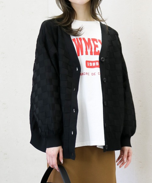 Per sist ence（パーシエンス）の「Per sist ence/パーシエンス　ポリ12G総針 ブロックチェックVネックカーデ（カーディガン/ボレロ・レディース・ネイビー/ブラック/アイボリー/グリーン・FREE）」の19枚目の写真