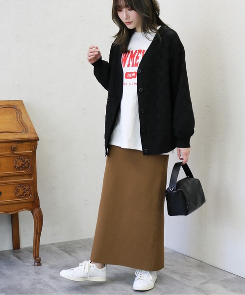 Per sist ence（パーシエンス）の「Per sist ence/パーシエンス　ポリ12G総針 ブロックチェックVネックカーデ（カーディガン/ボレロ・レディース・ネイビー/ブラック/アイボリー/グリーン・FREE）」の17枚目の写真