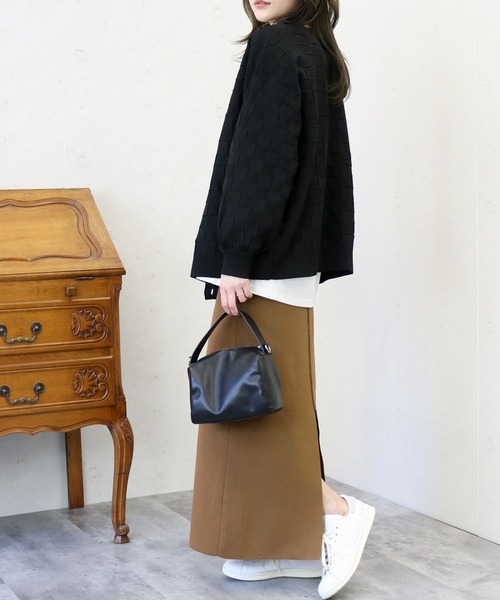 Per sist ence（パーシエンス）の「Per sist ence/パーシエンス　ポリ12G総針 ブロックチェックVネックカーデ（カーディガン/ボレロ・レディース・ネイビー/ブラック/アイボリー/グリーン・FREE）」の15枚目の写真