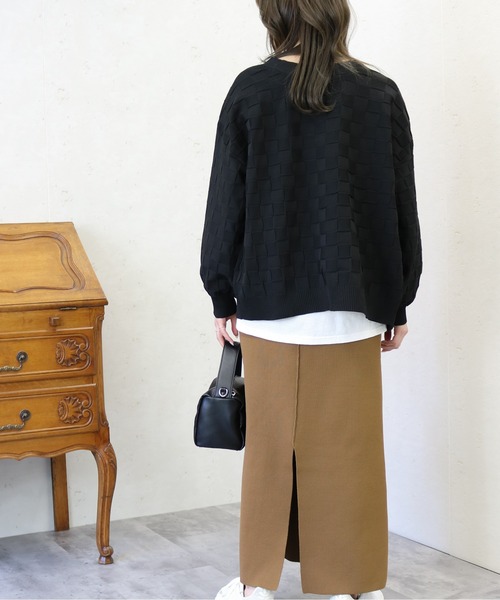 Per sist ence（パーシエンス）の「Per sist ence/パーシエンス　ポリ12G総針 ブロックチェックVネックカーデ（カーディガン/ボレロ・レディース・ネイビー/ブラック/アイボリー/グリーン・FREE）」の14枚目の写真