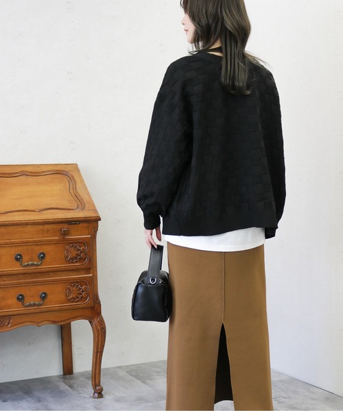 Per sist ence（パーシエンス）の「Per sist ence/パーシエンス　ポリ12G総針 ブロックチェックVネックカーデ（カーディガン/ボレロ・レディース・ネイビー/ブラック/アイボリー/グリーン・FREE）」の13枚目の写真