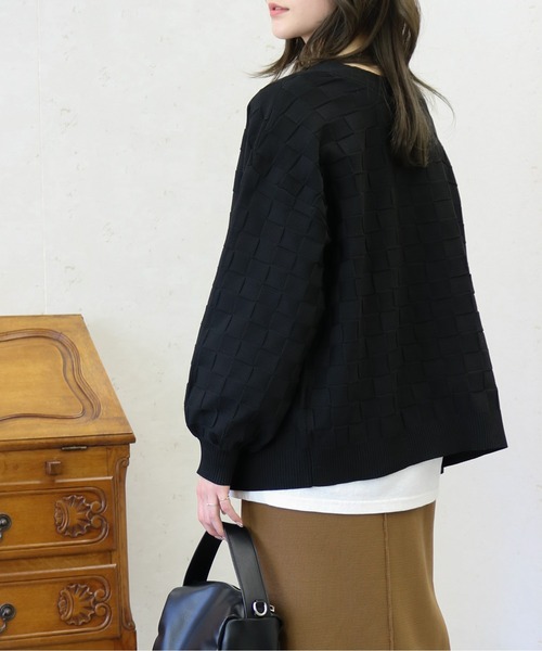 Per sist ence（パーシエンス）の「Per sist ence/パーシエンス　ポリ12G総針 ブロックチェックVネックカーデ（カーディガン/ボレロ・レディース・ネイビー/ブラック/アイボリー/グリーン・FREE）」の12枚目の写真