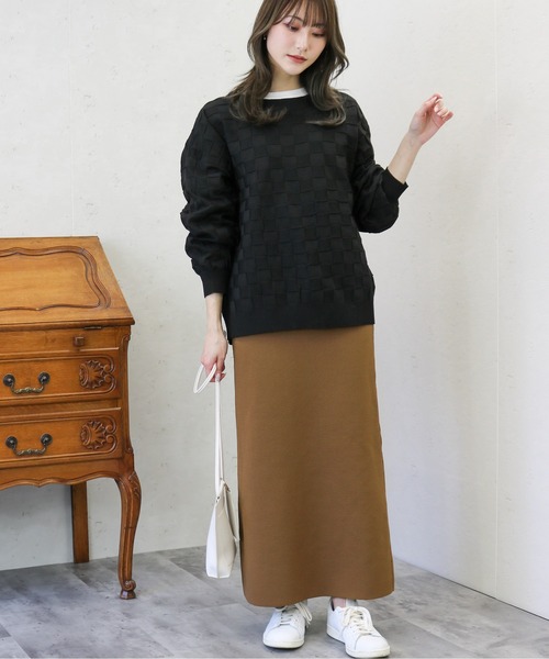 Per sist ence（パーシエンス）の「Per sist ence/パーシエンス　ポリ12G総針 ブロックチェックVネックカーデ（カーディガン/ボレロ・レディース・ネイビー/ブラック/アイボリー/グリーン・FREE）」の11枚目の写真