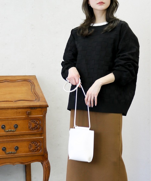 Per sist ence（パーシエンス）の「Per sist ence/パーシエンス　ポリ12G総針 ブロックチェックVネックカーデ（カーディガン/ボレロ・レディース・ネイビー/ブラック/アイボリー/グリーン・FREE）」の10枚目の写真