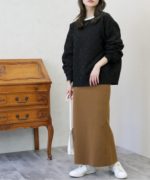 Per sist ence（パーシエンス）の「Per sist ence/パーシエンス　ポリ12G総針 ブロックチェックVネックカーデ（カーディガン/ボレロ・レディース・ネイビー/ブラック/アイボリー/グリーン・FREE）」の9枚目の写真