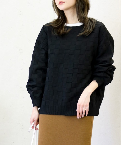 Per sist ence（パーシエンス）の「Per sist ence/パーシエンス　ポリ12G総針 ブロックチェックVネックカーデ（カーディガン/ボレロ・レディース・ネイビー/ブラック/アイボリー/グリーン・FREE）」の8枚目の写真