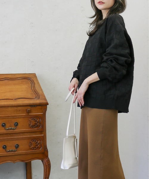 Per sist ence（パーシエンス）の「Per sist ence/パーシエンス　ポリ12G総針 ブロックチェックVネックカーデ（カーディガン/ボレロ・レディース・ネイビー/ブラック/アイボリー/グリーン・FREE）」の7枚目の写真