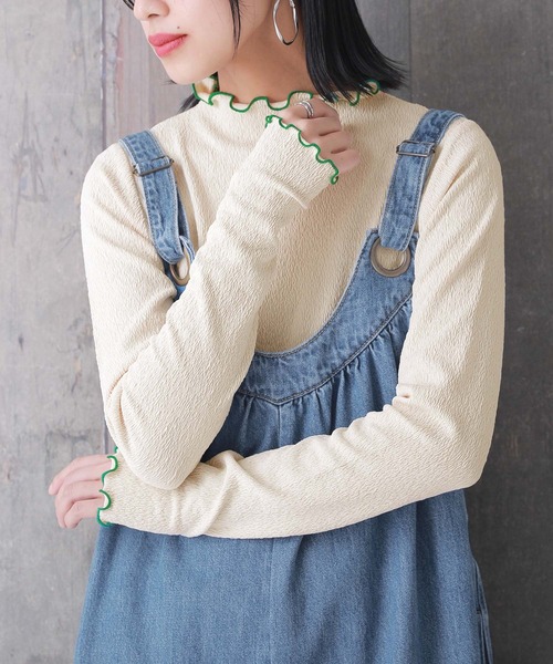 n'OrLABEL（ノアールレーベル）の「『配色メローカットソー』（Tシャツ/カットソー・レディース・ミント/ライム/アイボリー/ブラック・L/LL/M）」の6枚目の写真