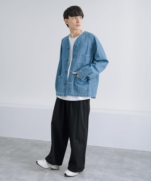 KRIFF MAYER(クリフメイヤー)の「KRIFF MAYER クリフメイヤー オーバーサイズ カバーオール ノーカラーデニムワークジャケット(カバーオール・メンズ・オフホワイト/ダークブルー/ライトブルー・L/XL/M)」の8枚目の写真