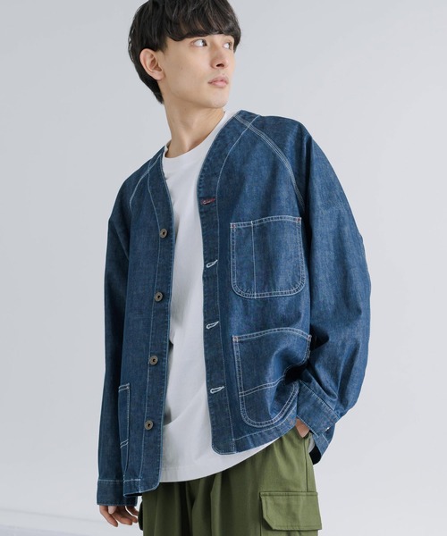 KRIFF MAYER(クリフメイヤー)の「KRIFF MAYER クリフメイヤー オーバーサイズ カバーオール ノーカラーデニムワークジャケット(カバーオール・メンズ・オフホワイト/ダークブルー/ライトブルー・L/XL/M)」の9枚目の写真
