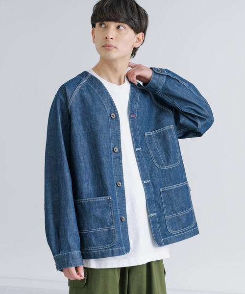 KRIFF MAYER(クリフメイヤー)の「KRIFF MAYER クリフメイヤー オーバーサイズ カバーオール ノーカラーデニムワークジャケット(カバーオール・メンズ・オフホワイト/ダークブルー/ライトブルー・L/XL/M)」の10枚目の写真