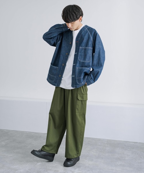 KRIFF MAYER(クリフメイヤー)の「KRIFF MAYER クリフメイヤー オーバーサイズ カバーオール ノーカラーデニムワークジャケット(カバーオール・メンズ・オフホワイト/ダークブルー/ライトブルー・L/XL/M)」の11枚目の写真