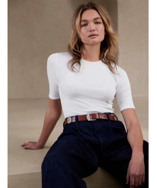 Banana Republic(バナナリパブリック)の「Rola エルボースリーブ Tシャツ(Tシャツ/カットソー・レディース・ホワイト/ブラック・S/M/L/XS)」の1枚目の写真