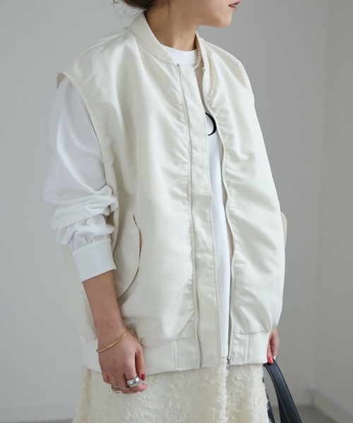 ap retro（アプレトロ）の「MAー1ベスト（MA-1・レディース・ブラック/アイボリー/カーキ・FREE）」の9枚目の写真