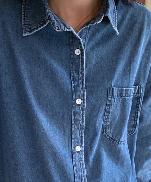 DAY CLOSET(デイ クローゼット)の「【ドラマ衣装提供】レディース ボックスプリーツデニムロングシャツワンピース(シャツワンピース・レディース・ブルー・ONE SIZE)」の8枚目の写真