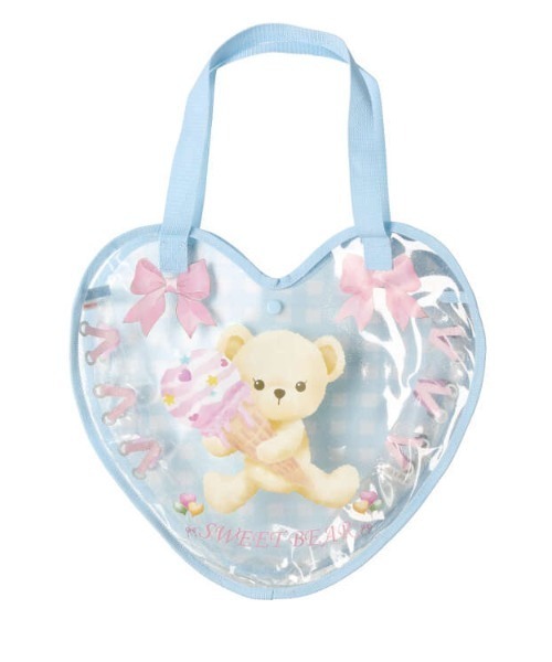 Kids Foret(キッズフォーレ)の「くまプリントハート型プールバッグ(トートバッグ・キッズ・ラベンダー/サックスブルー・FREE)」の2枚目の写真